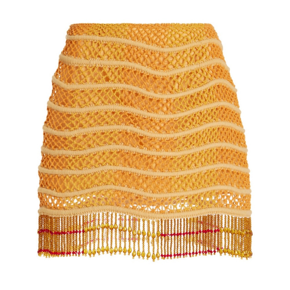 Markarian Passion Flower Beaded Cotton Macrame Skirt